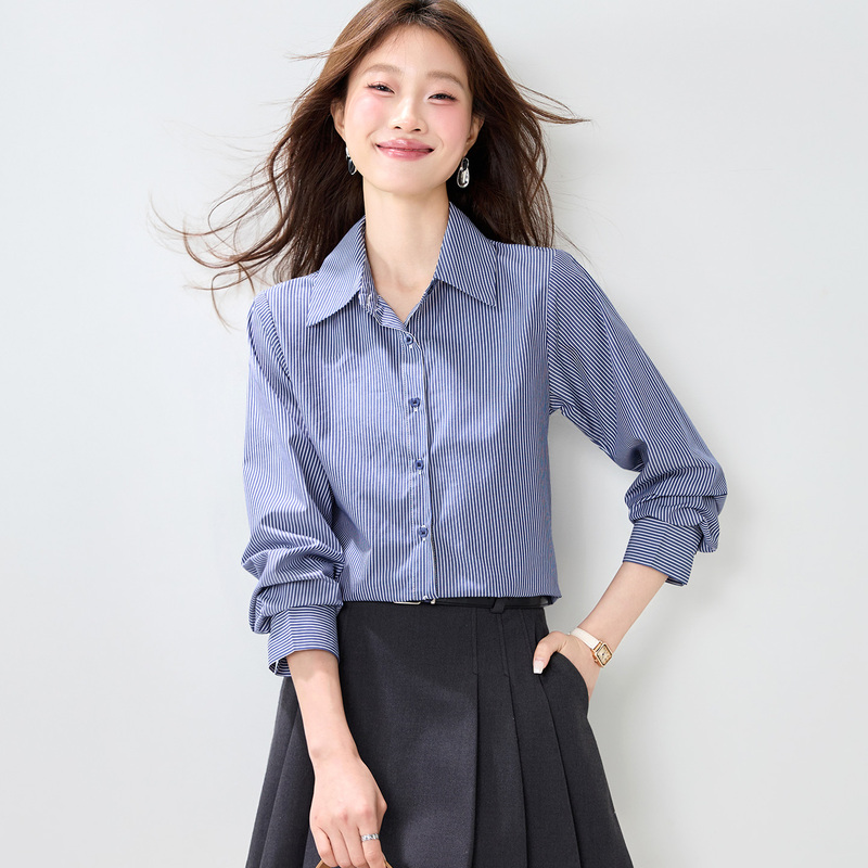 Tommy Hilfiger Spring Color-Block Striped Long-Sleeve Shirt for Women, Commuter Style, Turn-Down Collar Shirt, 2026 Layering Top