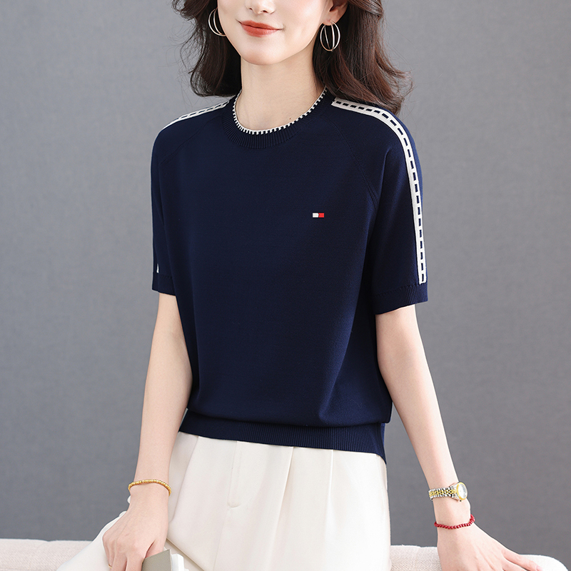 Tommy Xikaili Women's Short-Sleeved T-Shirt 2026 Summer New Round-Neck Ice Silk T-Shirt Casual Versatile Half-Sleeve Top Tommy Xikaili Women's Short-Sleeved T-Shirt 2026 Summer New Round-Neck Ice Silk T-Shirt Casual Versatile Half-Sleeve Top