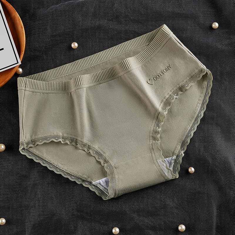 2 Dress Pure All Cotton Triangle Briefs Cute Sexy Comfort Antibacterial Lace Side Breathable Sun Pants Head Mid Waist Lady