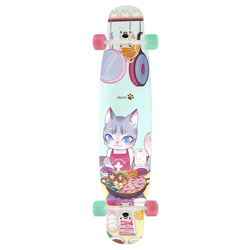 Rebirth Long Board Meow Board Girls Beginners Young Brushed Street DC Flat Flower Dancing Board Meow Children Professional Skateboard