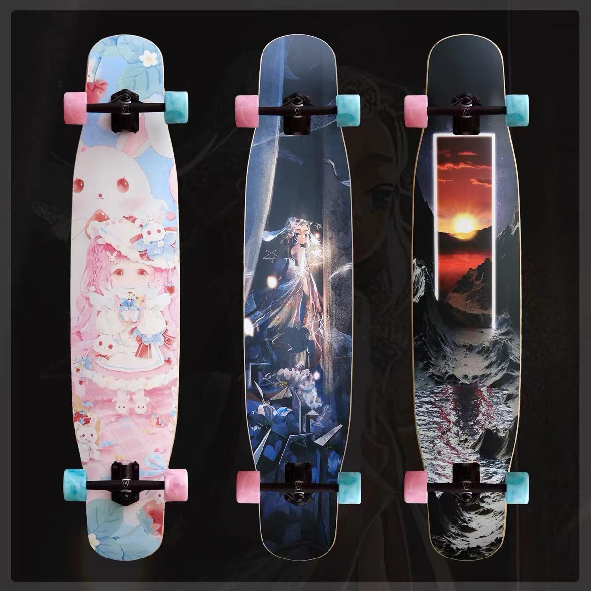 Inverse mountain star wood longboard skateboard adult boys and girls dancing brush street flat flower dance board beginner professional board