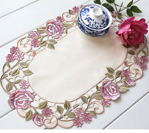 European fabric flower plant table mat Embroidery placemat Pink oval table mat Plate mat Western mat Decorative mat