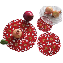 European Christmas fabric embroidery table mat Wedding gift Festive Red coaster Plate mat Christmas placemat Decorative mat