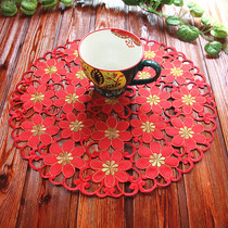 European Christmas fabric embroidery table mat wedding festive red coaster tea table mat Christmas meal table mat decoration