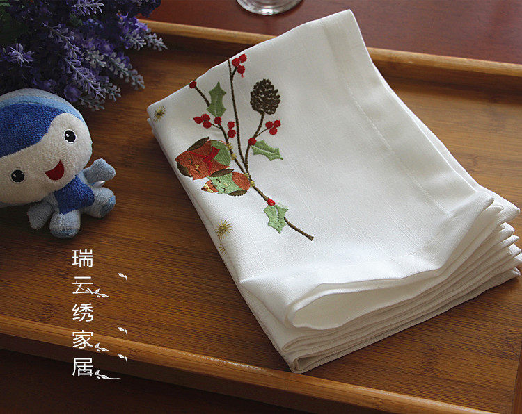 Day Style Fields Garden Christmas Leafed Dining Mat Embroidered Owl Small Table Mat White Handkerchief Napkin with tea mat Mat Lace