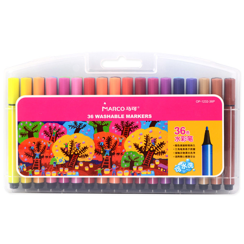 Marco 1232 watercolor pen 36 colors 24 colors children's triangle thick rod washable painting pen children graffiti color pen
