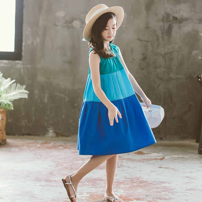 Trẻ em 2020 Summer ăn mặc cô gái Hit loose-fitting đầm ren-up công chúa ăn mặc trong váy áo dành cho trẻ em lớn của.