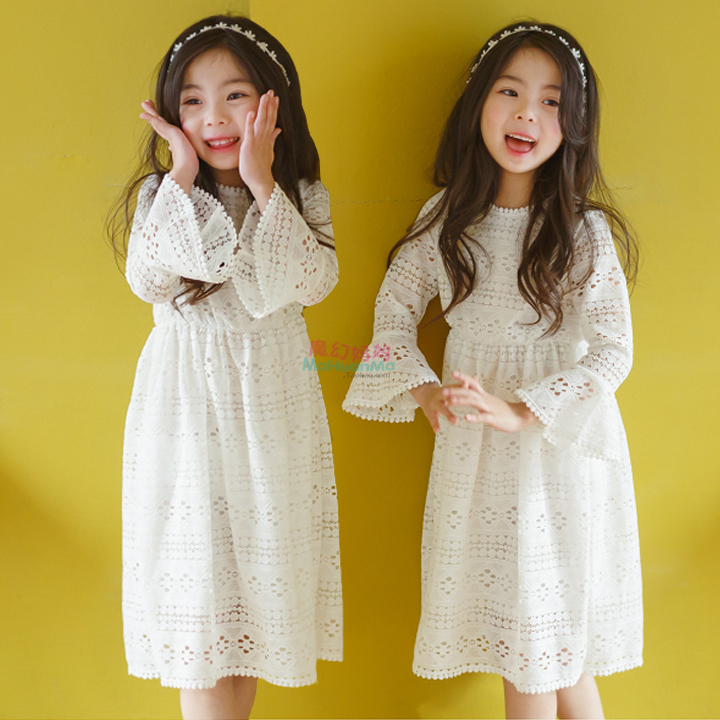 2020 mùa xuân dress New Hàn Quốc trắng ren áo dài váy fairy dress Big Child chúa váy trẻ em.