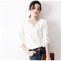 Light luxury womens spring new romantic ruffled clipper design small loose large size long sleeve white shirt Women