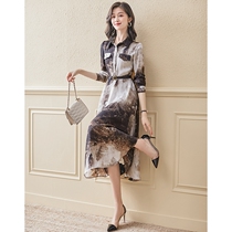 SZHZ2021 Spring and Autumn new long sleeve floral high POLO collar dress female elegant temperament shirt skirt
