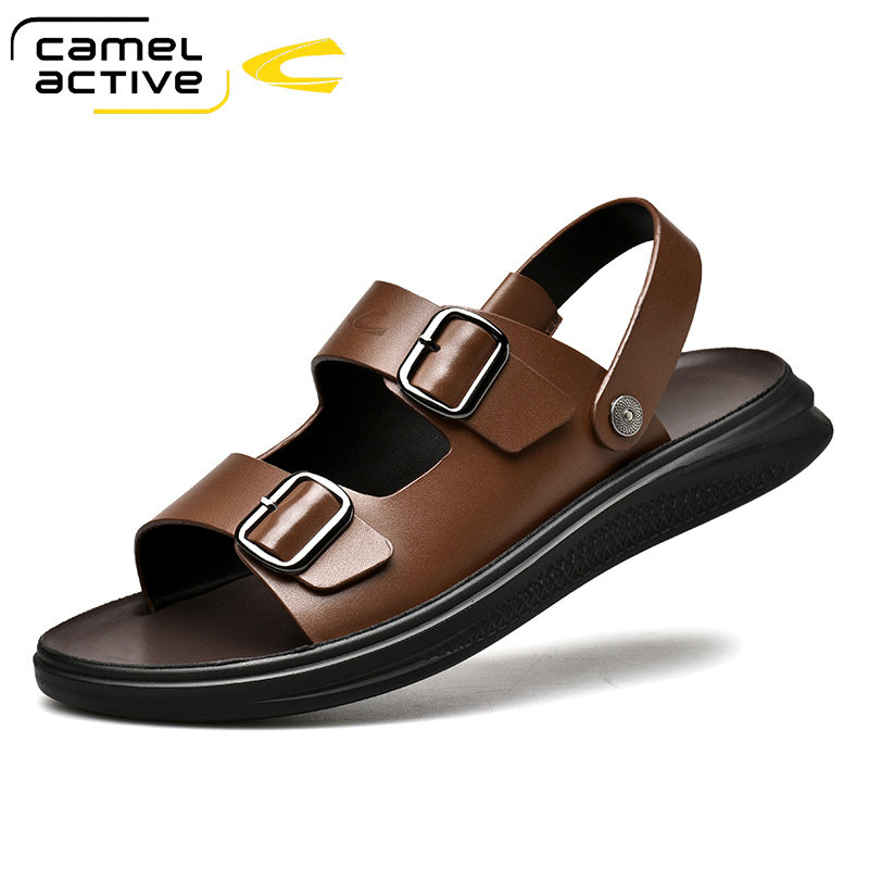 Camel Dynamic Bull Leather Sandals Men's Outdoor Beach Shoes Summer Thick Bottom Non-slip Genuine Leather Sandals Men 19333