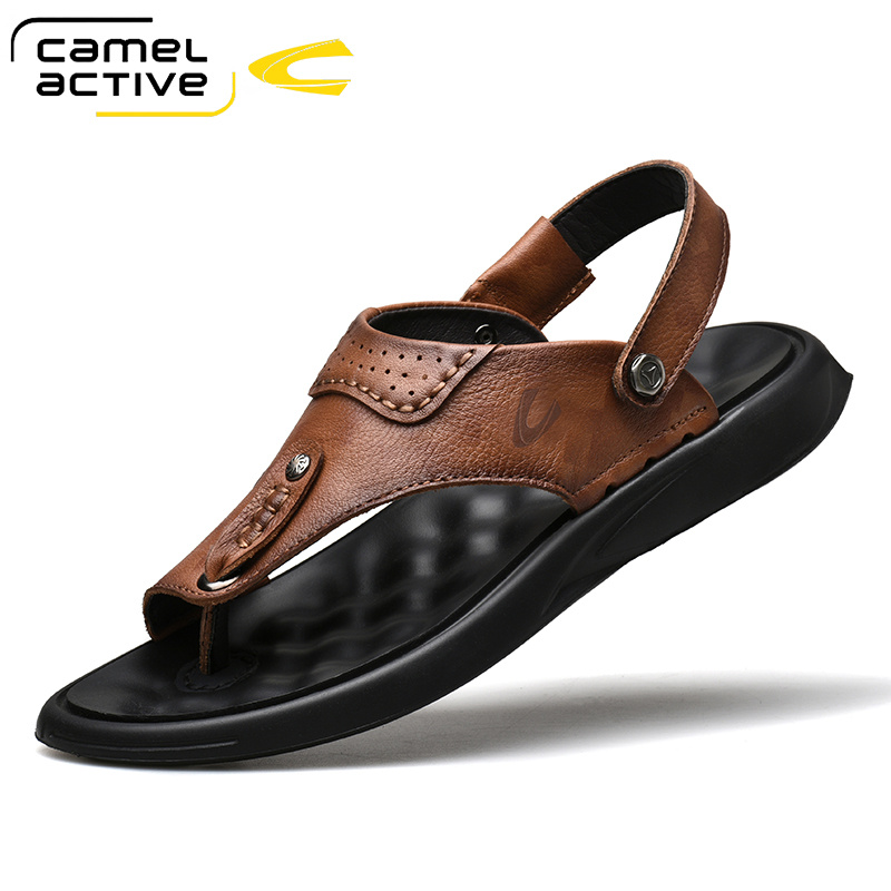 German Camel Dynamic Sandals Men's 2021 Summer New Clip Toe Dual-use Sandtow Casual Beach Shoes Genuine Leather Sandals Men