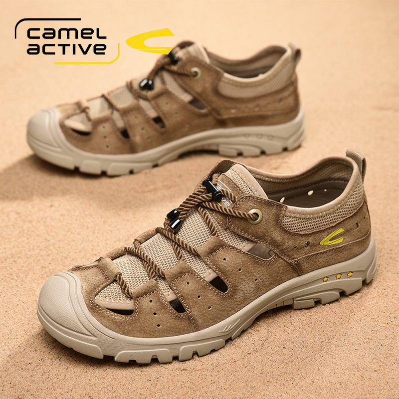 German Camel Dynamic Summer Outdoor Non-slip Sandals Men Casual Breathable Genuine Leather Beach Shoes Baotou Sandals