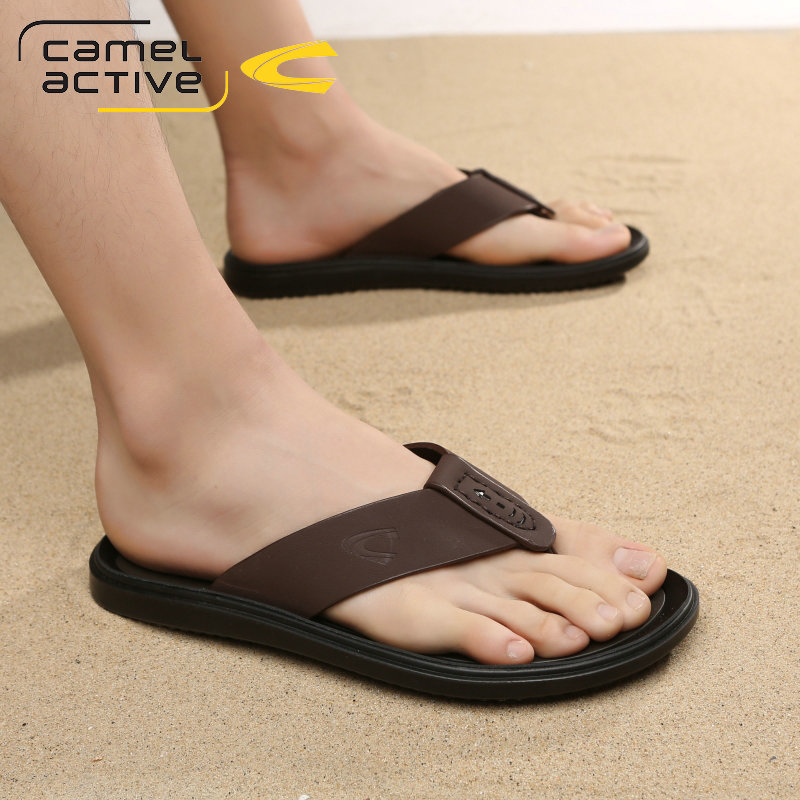 German camel dynamic herringbone drag male damp leather slippers male summer outside wearing non-slip outdoor cool slippers men sandals
