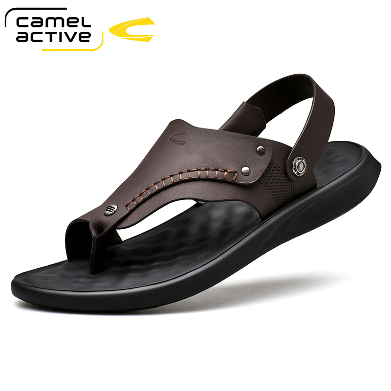German camel dynamic sandals men's 2021 summer new flip-flops herringbone sandals and slippers casual beach shoes leather sandals men