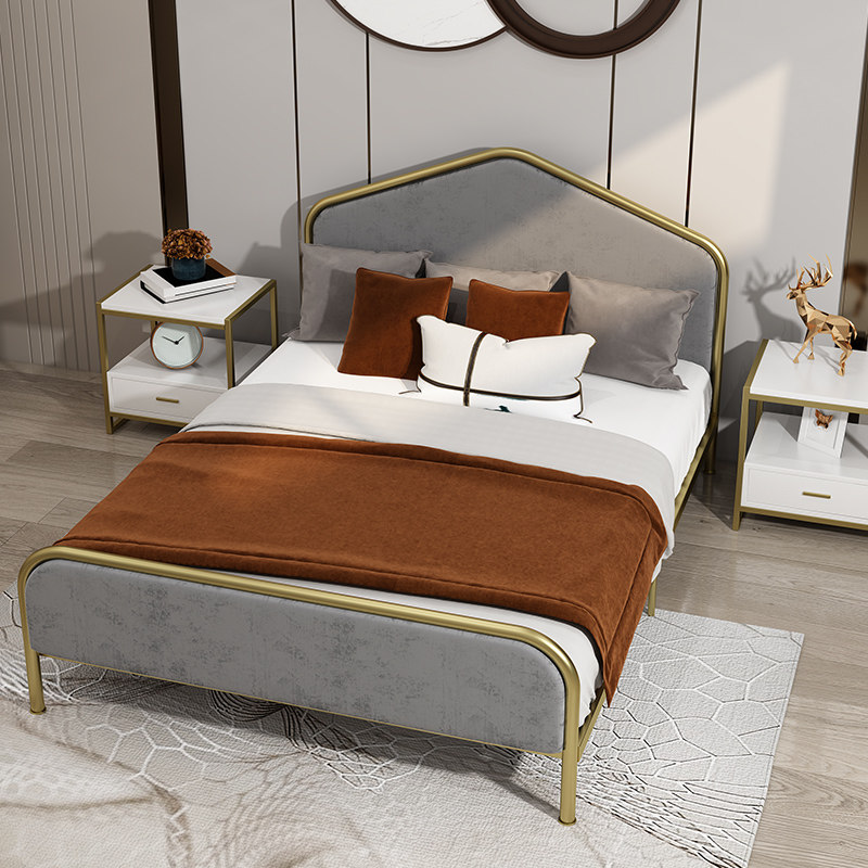 Modern bed minimalist iron bed iron bed frame 1 8 m ins light lavish bed frame Double beds 1 5 Nordic iron frame bed linen