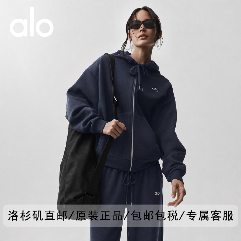 Alo Los Angeles Direct Mail Hooded Sweatshirt and Sweatpants Unisex Zip-Up Loose Casual Autumn Thin Fleece Set