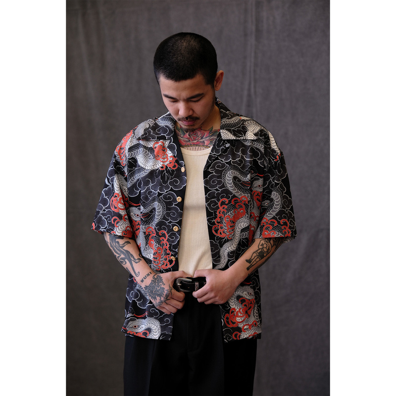 Labor Union X Jerrysign Classic Oriental Double Snake Print Hawaiian Shirt Short Sleeve Lu953