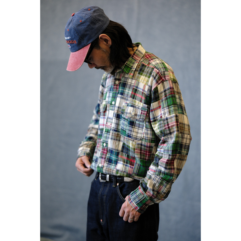 Labour Union Classic Ivy Patchwork Plaid Long-Sleeved Shirt Fabric Lu964