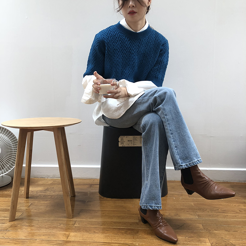 Lonslan Autumn - Winter - Autumn - Winter side open fork with lean jeans wide - loose pants female straight tube high