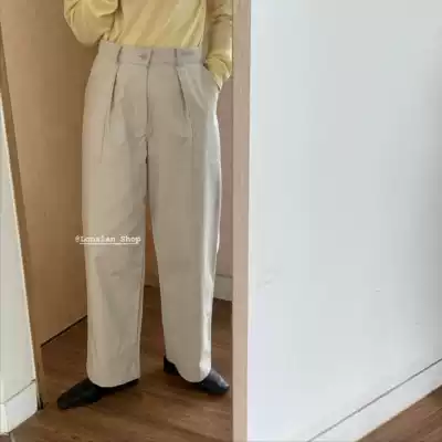 Lonslan2021 spring/summer homemade texture pocket rice Gray straight wide trousers