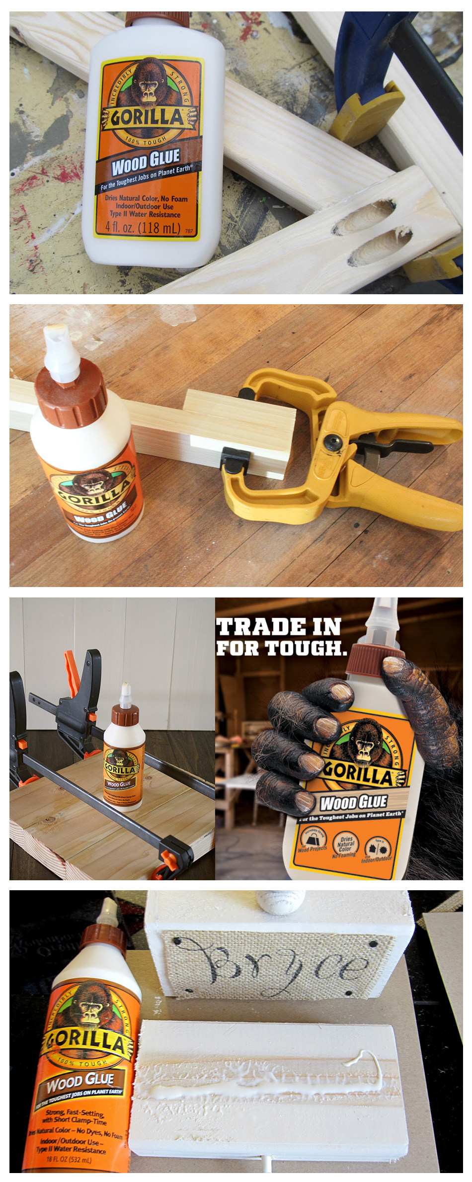 Клей/шьет аксессуары 美国大猩猩木工胶速干超强度粘合强力胶防水安全自然颜色