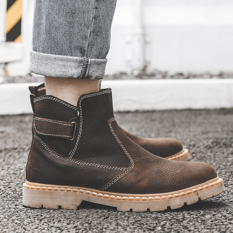 Chelsea boots men's autumn and winter men's Martin boots British style high boots cowhide mid-tube men's boots tooling boots