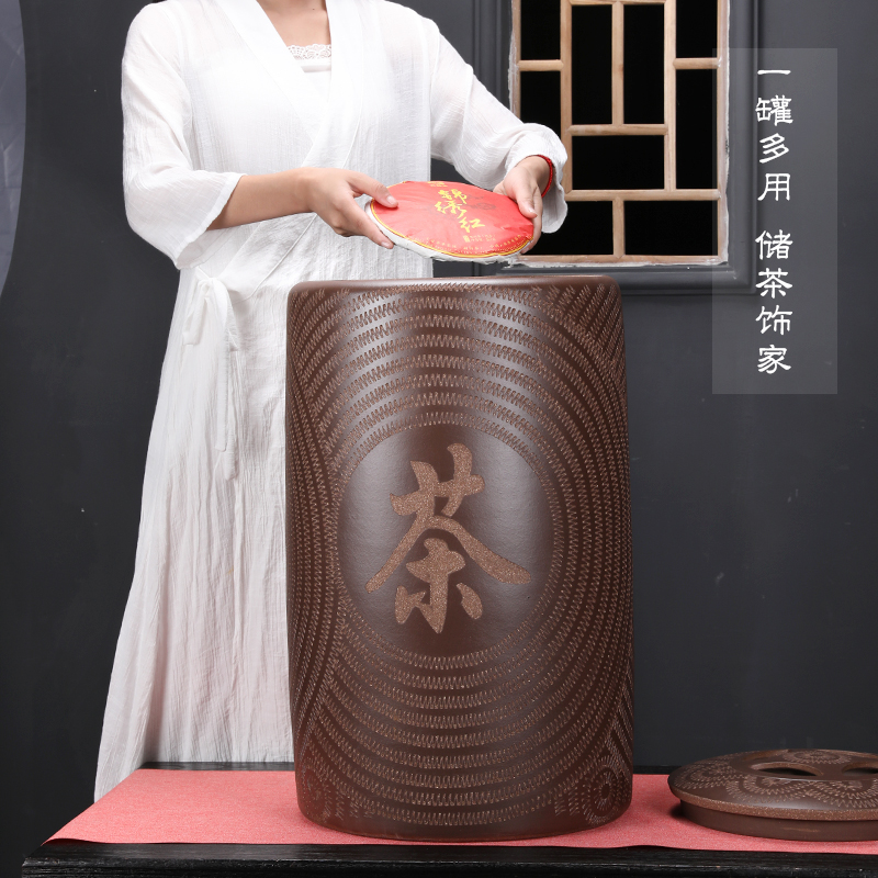 Yixing purple sand tea pot large puer tea bucket sealing can wake receives ceramic household moistureproof tea urn storage tanks