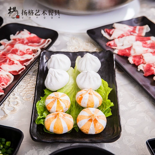 Черный скраб прямоугольный говяжий горячий горшок закуски для барбекю и холодные блюда японская пластиковая пластиковая пластинка в стиле