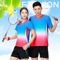 Quick-dry breathable badminton suit set mens and womens summer short-sleeved tennis table tennis shuttlecock sports uniforms printed