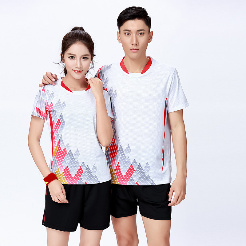 Badminton suit women's 2018 new short-sleeved V-neck sports clothes summer group purchase printed table tennis spring clothes - Taobao