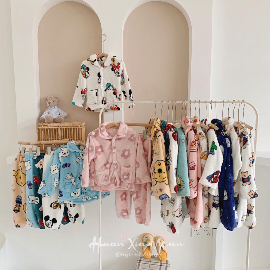 Child Sleepwear Autumn Winter 2021 New Flannel Suit Boy Girl Coral Suede Home Conserved Baby Toddler