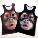 Men's Summer 3D Monkey Spoof Personalized Print Trendy Teenagers Korean Slim Sweat Vest Sleeveless Bottoming Shirt