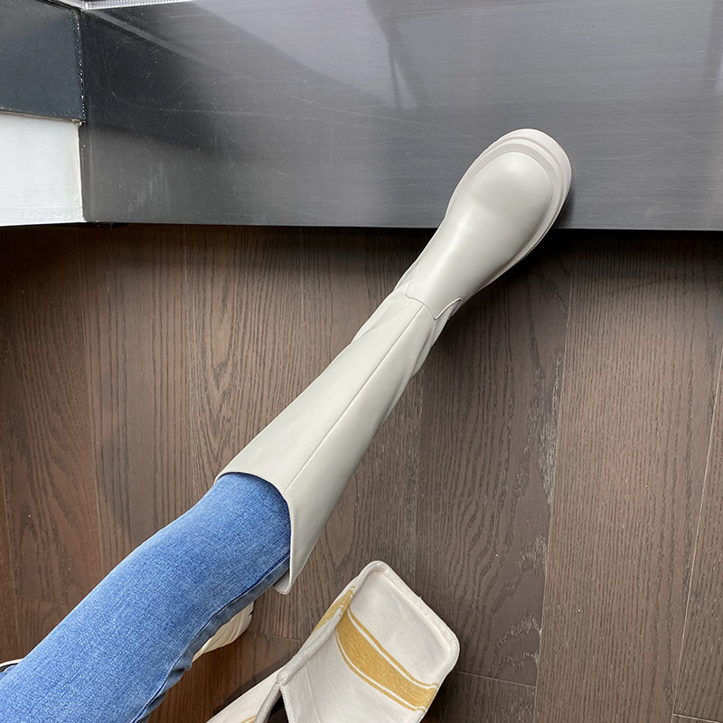 White Boots Women 2021 New Thick-Soled Riding Boots But Knee Leather Bike High Boots Large Size Boots 40