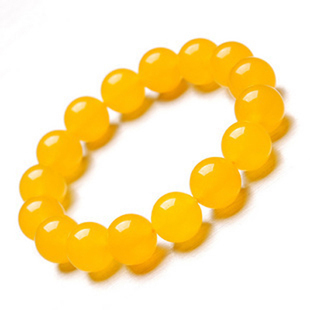 Jade Beaded Crystal Yellow Chalcedony Bracelet Single Circle Wealth-Attracting Simple Men's Amber-Like Jewelry Gift for Women