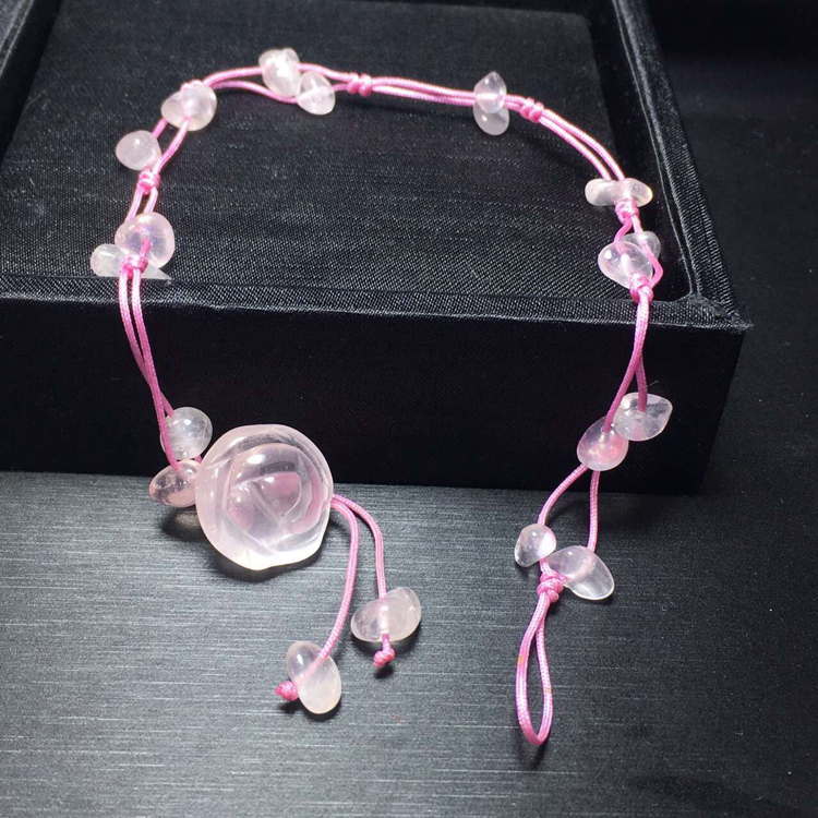 Tinh thể tự nhiên pha lê hoa hồng vòng chân 桃花 旺 缘 缘 trang sức nữ màu hồng vòng chân bạc tây tạng