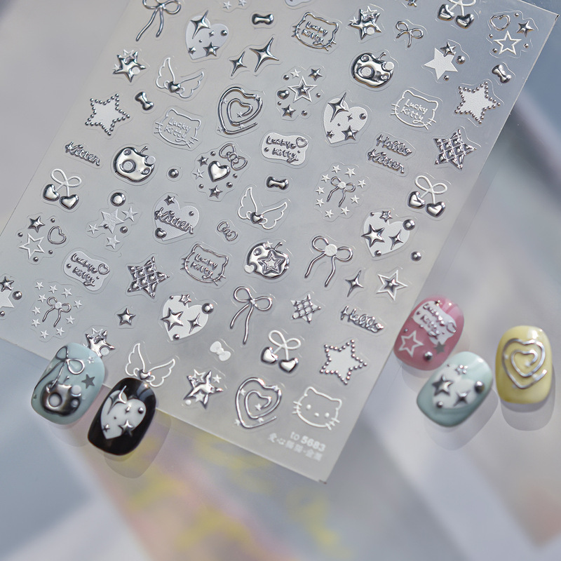 Heart-Shaped Cat Silver Foil 3D Nail Art Stickers Decoration Sweet Cool Girl Nails Computer Phone Case iPad Stickers Heart-Shaped Cat Silver Foil 3D Nail Art Stickers Decoration Sweet Cool Girl Nails Computer Phone Case iPad Stickers