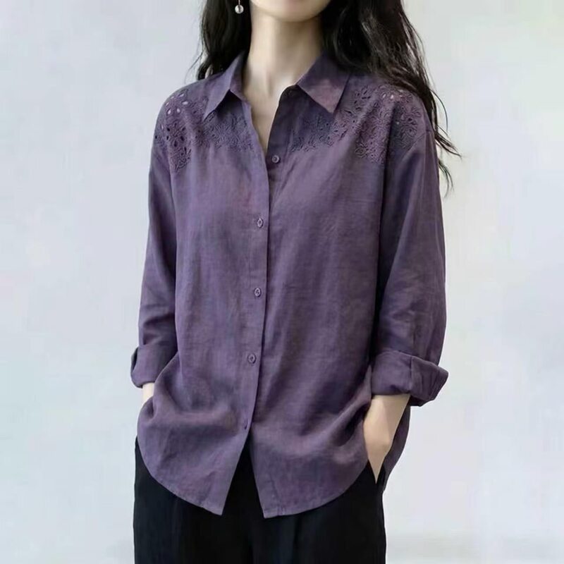 Purple Lapel Shirt for Women, 2026 Autumn New Style, Long-Sleeved, Loose, Casual, Slimming, High-End, Age-Reducing Top