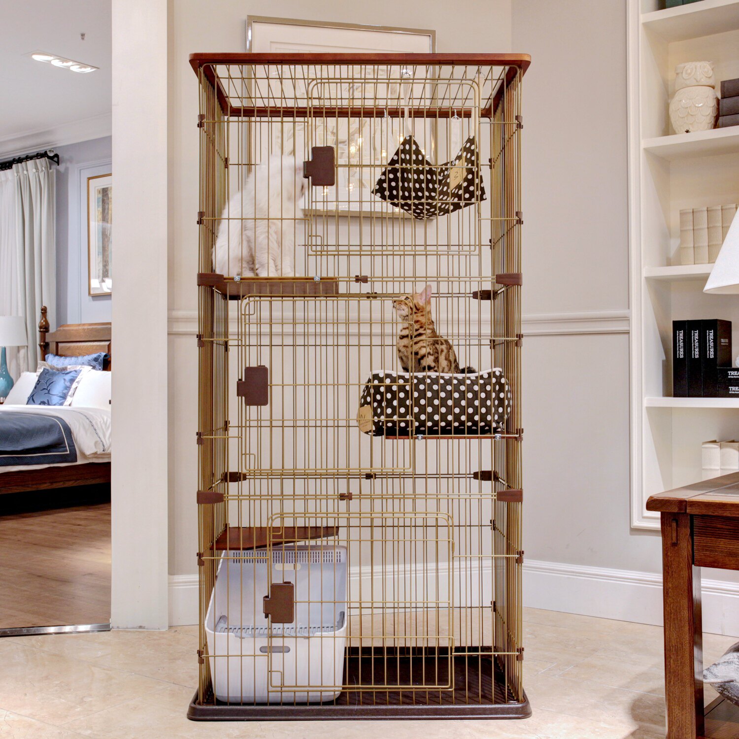 Norwegian Forest Mega Free Space Solid Wood Top Frame Cat Cage Villa Two-Double Three-fourty Cat House Interior Room