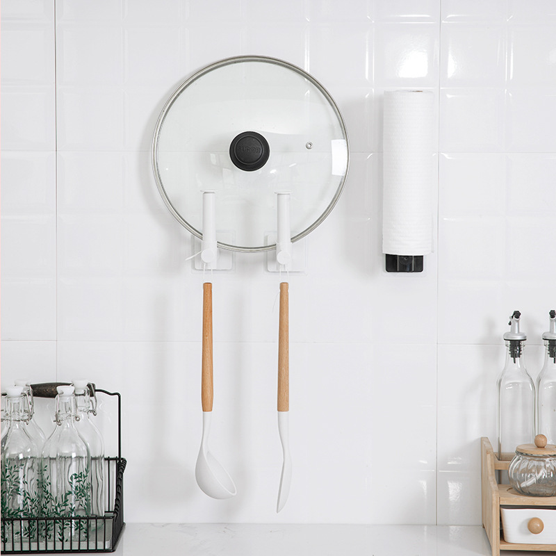 Household multi-function L-shaped hook kitchen wall-mounted pot cover rack chopping board rack free punching plastic wrap paper towel rack