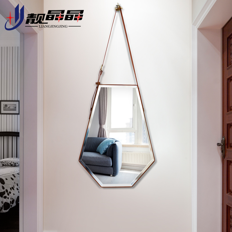 Beautiful crystal crystal hexagon Decorative Mirror Makeup Room Wash with wall Bathroom Mirror Book House Genguan Hanging up Makeup Mirror