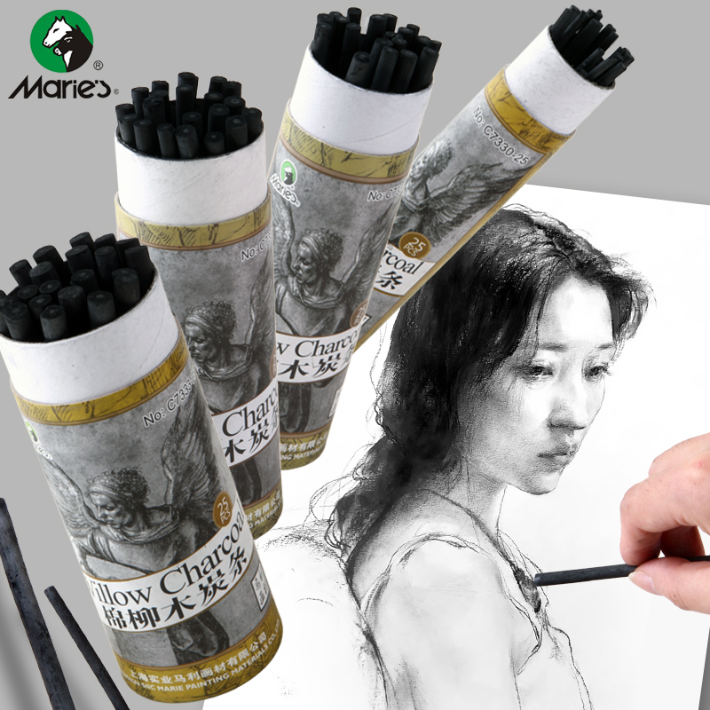 Cotton willow charcoal fine arts dedicated tan jing tiao charcoal article sketch painting type paper-lined battery write elastic ash pen sketch sketch carbon soft oil painting painting painting charcoal exam Marley Liu carbon strip espresso bar