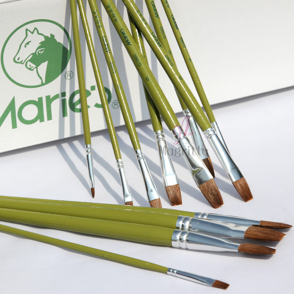 Marley wolf brush gouache paint brush set Flat head acrylic oil painting brush color pen Art dedicated painting Beginner student professional long rod painting Horse power Mary G1860