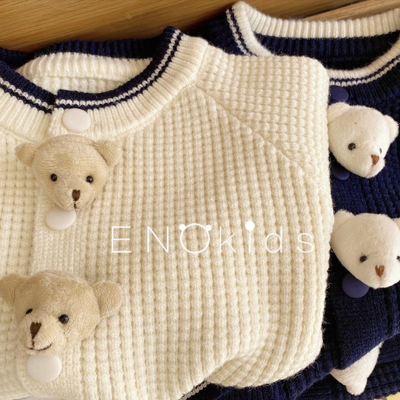 Children Cubist Cubs Huffog knit cardiovert 22 spring male and female child Han version cute foreign pie sweater jacket jacket