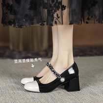 FXSO Square Alley 2022 Spring Summer Season New Small Leather Shoes High Heel Coarse Heels Mary Precious Round Single Shoe Woman
