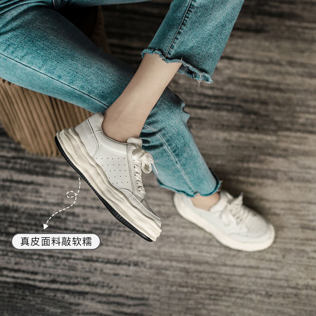 Genuine leather version FXSO square alley small white shoes women 2022 summer new shoes flat bottom net red sports thick underfloor women shoes