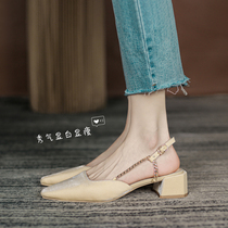 FXSO square alley Baotou Womens shoes 2022 New summer coarse heels Gentle Fairy with Elegant Temperament Single Shoes