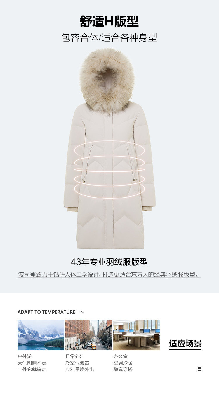 波司登 女士90%600蓬 加厚中长款 大貉子毛领羽绒服 图5
