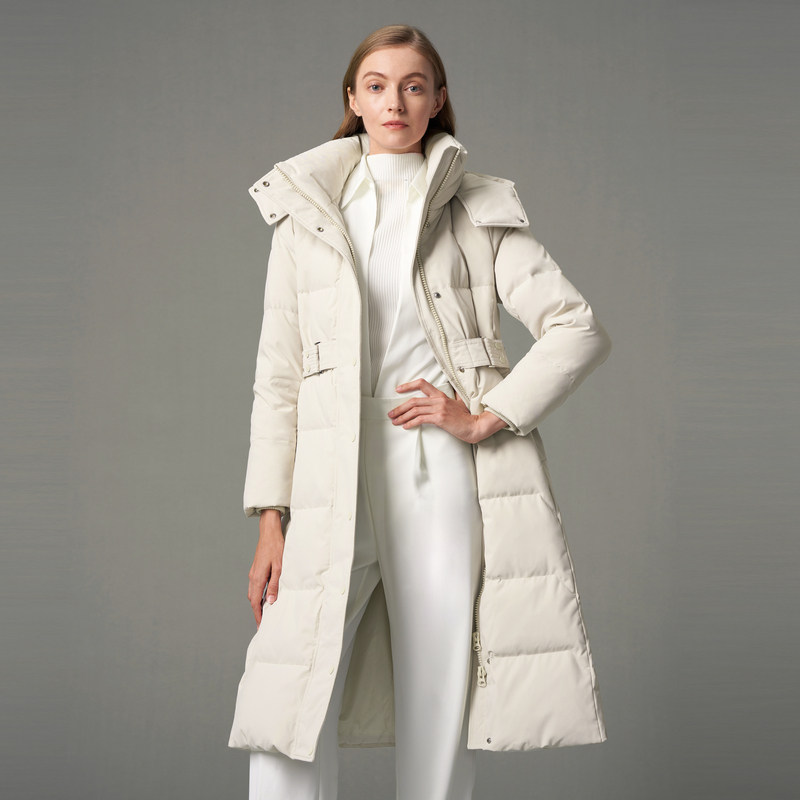 Bosideng women's down jacket long hooded belt waist slim slim comfortable down jacket B00145172