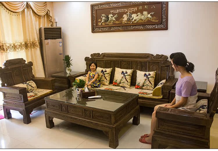 Cánh gà gỗ Yuxiang kết hợp phòng khách năm mảnh Gửi đệm gỗ rắn mới Trung Quốc gỗ gụ nội thất cổ điển - Ghế sô pha sofa nhỏ